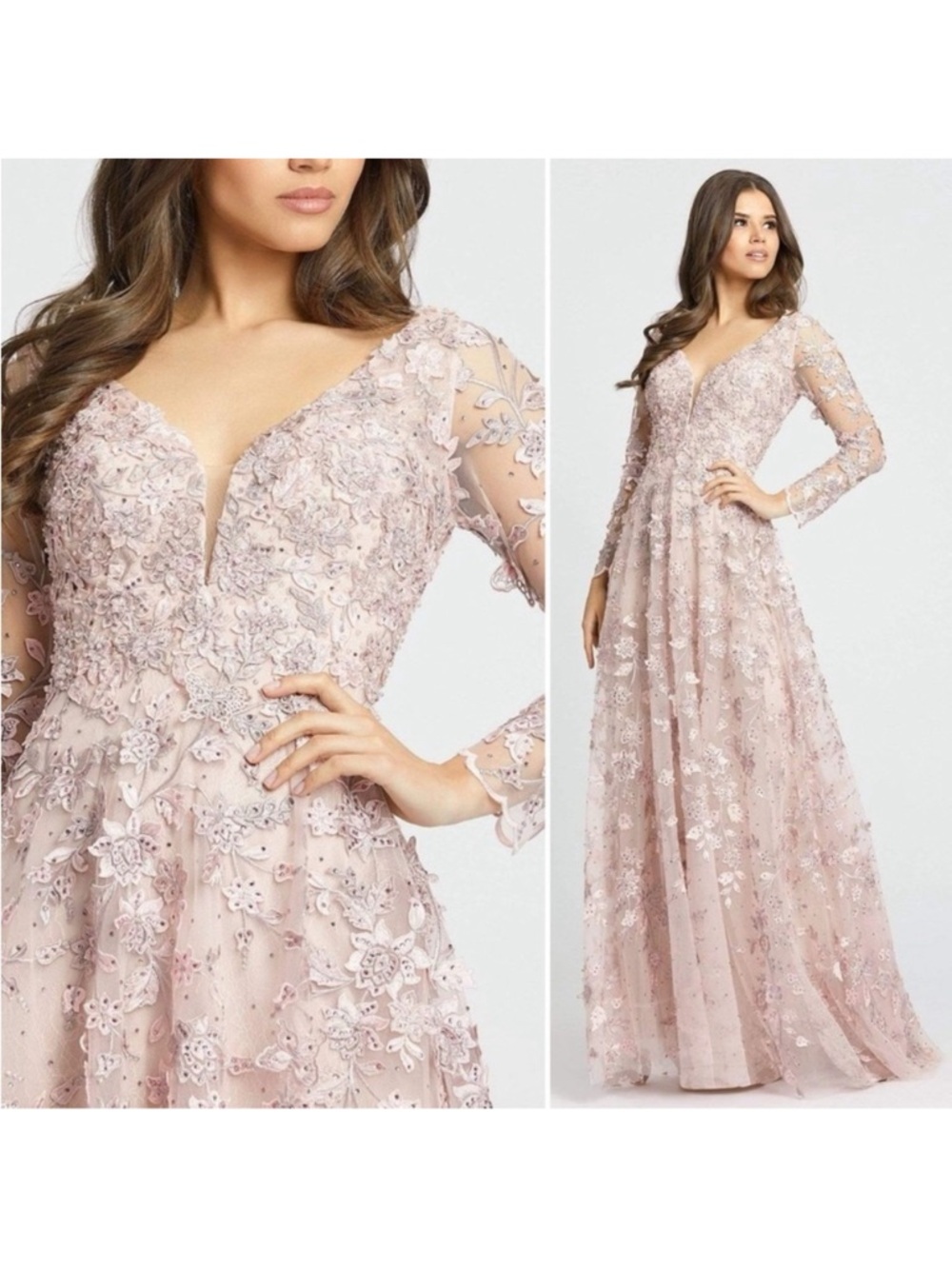 Mac Duggal 70224 Pink Floral Long Sleeve Illusion Prom Dress Formal Gown New 6